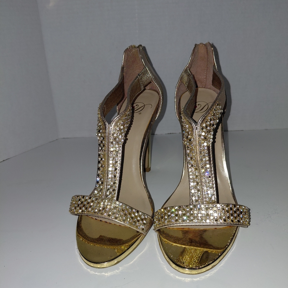 Gold Embellished Heels with Intricate Design
